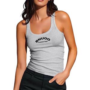 Canotta da donna personalizzata in maglia a costine, basic, senza maniche, in <span class=keywords><strong>cotone</strong></span>, aderente, con scollo rotondo - Product Image 1