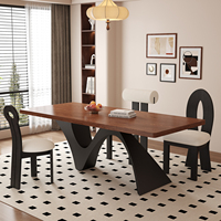 Table à manger rectangulaire en bois massif de style vintage avec pieds en métal, meubles de maison, style design, table de luxe légère
