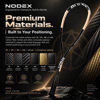 Raquette de squash NODEX PULSE SC62H 2026 en graphite T700 125g non cordée 354mm, équilibrée, personnalisable OEM ODM, vente en gros
