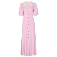 Robe longue unie à col Peter Pan style français, manches courtes, nouvelle collection été 2026, robe en maille trapèze ajustée pour femme