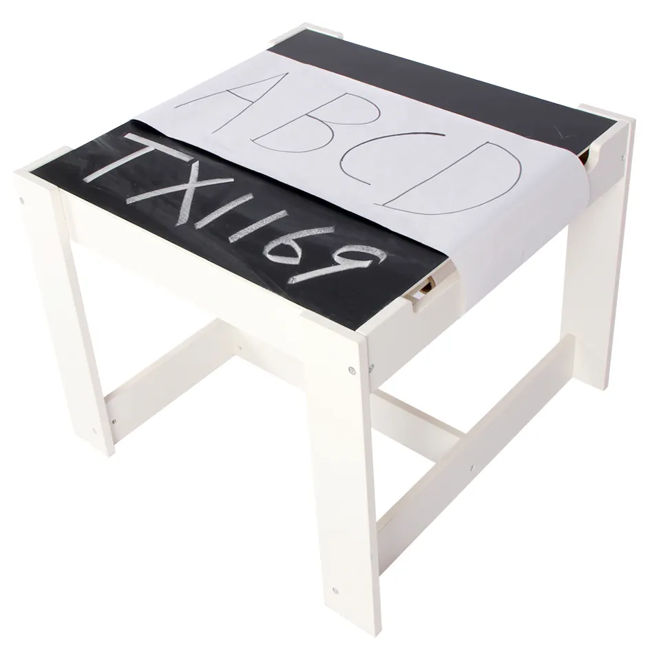 Wooden Activity Table, White and blackboard Toddler/Kids Table with Roll Sketch & chalkboard, Aged 2 Years and Up
