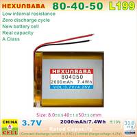 Baterai Lithium Ion Polimer 3.7V 2000MAh 804050 2 Kabel untuk POWER BANK E-Book Speaker Ponsel GPS MP3 MP4 L199