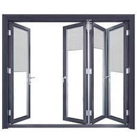 Fenêtres et portes coulissantes horizontales pliantes à battants avec cadre en alliage d'aluminium, persienne en acier inoxydable, isolation thermique
