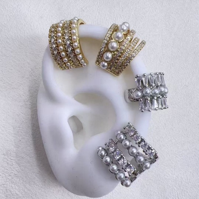 18k Gold Plated Pearl Ear Cuffs for Women Dainty Cubic Zirconia Cartilage Clip on Earrings Non Piercing Jewelry