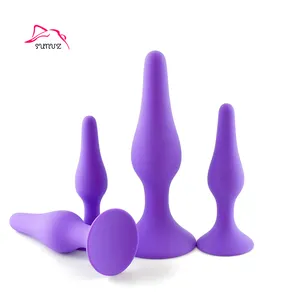 高品质紫色医用硅胶人体工程学设计小性爱肛交玩具屁股插头套装