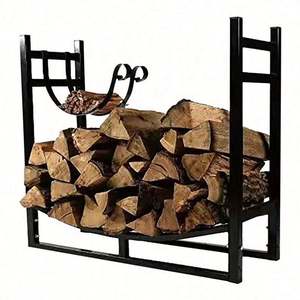 Brosse à foyer, pelle, pinces et supports à bûches en fer robustes pour usage intérieur et extérieur - Product Image 1