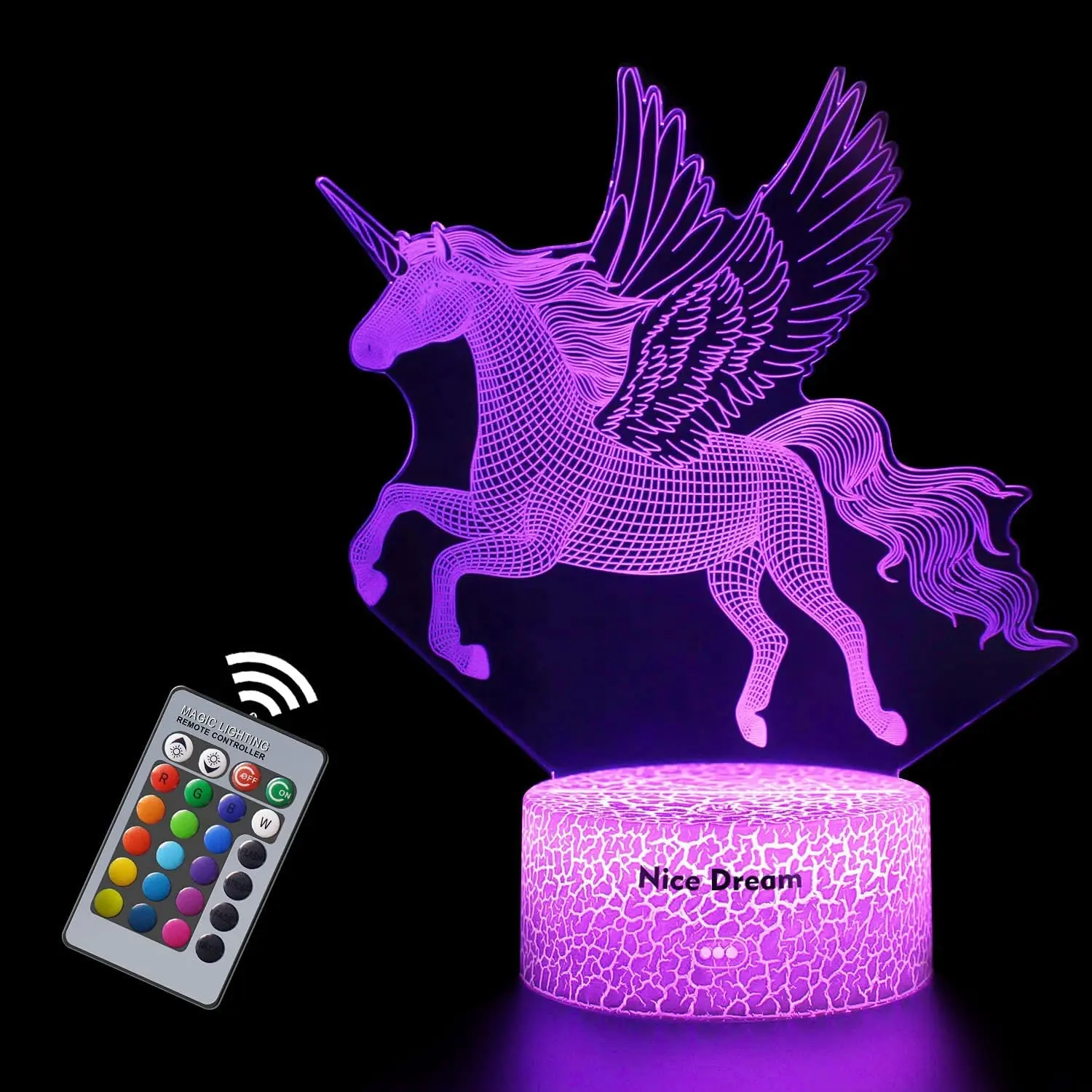 핫 세일 3D 유니콘 LED 아크릴 야간 조명 어린이를위한 7 색 변경 원격 생일 선물 아이디어 어린이 조명 램프