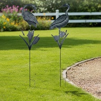 Décoration de jardin en fer forgé style héron vieilli, ornement de grue de style chinois pour aménagement extérieur, support de fleurs en métal en forme d'animal