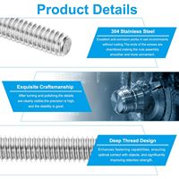 PATIKIL 1/2"-13 Metric 304 Stainless Steel Fully Threaded Rod 3Pcs 12" Length Right Hand Threads Polished Finish 6 Months