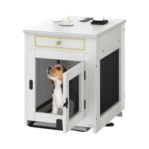 ZJH eco-friendly in legno cassa per cani mobili con doppio caricatore USB chiusura del cuscino del vassoio di chiusura tavolo per cani di piccola taglia bianco - Product Image 1