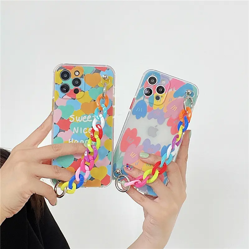 Plant design Flower wrist chain soft case marvel tpu silicone strap trendy phone case for iphone 11xs 12 13promax xr 8plus
