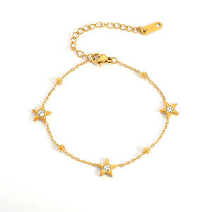 अच्छी तरह से ट्रेंडी चार पत्ती क्लोवर हार्ट स्टार डायमंड स्टड 18k सोने की प्लेटेड स्टेनलेस स्टील चेन कंगन फैशन गहने - Product Image 5