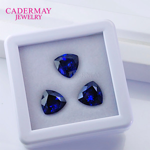 Cadermay Royal Blue Cultured Sapphire Fat Triangle Loose Stone For Jewelry Making 5x5mm To 12x12mm - Product Image 3