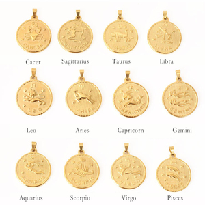 Nueva moda de acero inoxidable Vintage 12 horóscopo moneda colgante chapado en oro para collar - Product Image 1