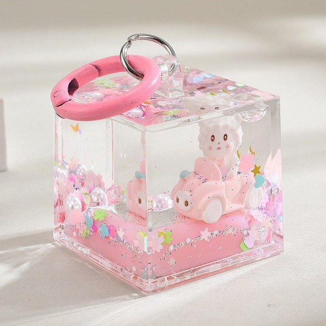 Kawaii Colourful Acrylic UV Sheep Oil Bottle Floating Classic Mini Cartoon Glitter Liquid Eco-Friendly Customized Color Keychain