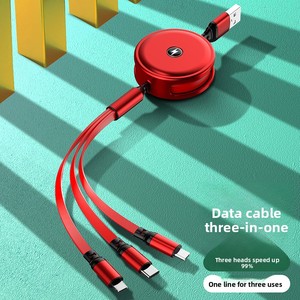 Câble de données télescopique 3-en-1 en alliage d'aluminium avec connecteurs Micro USB/Type-C, charge rapide 3A et transfert de données - Product Image 1