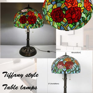 LongHuiJing 16 Inch European Rose Flower Stained Glass Lamp Desk Lights Tiffany Home Table Lamp With Copper Base Stand Lamp - Product Image 3