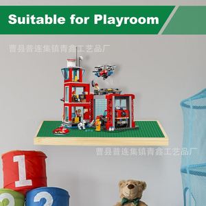 Wooden Storage <b>Shelf</b> Rectangle <b>Wall</b> <b>Mounted</b> Type For Building Blocks Display Rack Single Layer Home Decor Base - Product Image 2