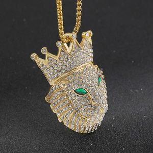 Colgante Hip Hop de Cabeza de León con Corona, de Moissanita, de Latón, Accesorios de Joyería, Collar Hiphop, Novedad al por Mayor - Product Image 1
