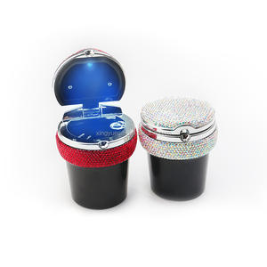 Rhinestone Shiny Sparkling Glitter Diamond-mounted Bling Metal Portable Cigarette Smoking Tobacco Bin <strong>Car</strong> <strong>Ashtray</strong> With Led Light - Product Image 1