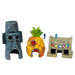 원 스톱 쇼핑 도매 수지 어항 수족관 장식품 파인애플 문어 형제 장식 물고기 수영 - Product Image 1