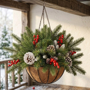 Cesta de Flores Navideñas Artificiales de Plástico con Luces LED para Decoración Navideña, Gran Venta - Product Image 3
