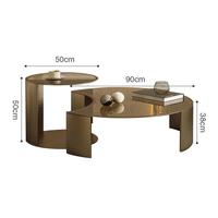 Ensemble de table basse en or luxueux, table basse moderne italienne haut de gamme avec plateau en verre, table basse ronde design pour salon