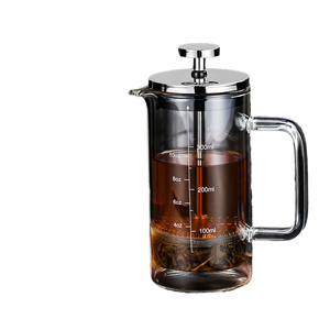 Cafetière à pression moderne en verre transparent double couche grande capacité avec couvercle, tasse filtrante graduée, infuseur à thé - Product Image 1