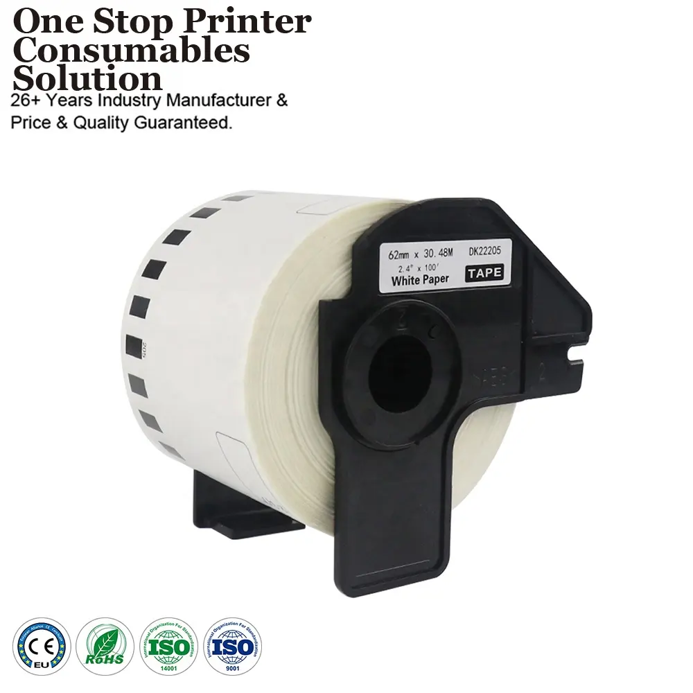 Tinta-power DK-22205 dk22205 dk 22205, rolo de etiquetas de papel térmico autoadesivo preto no branco e compatível com impressora brother