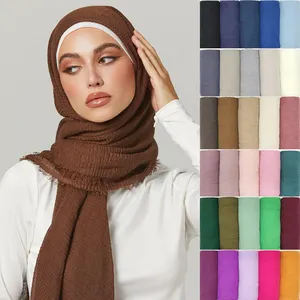 Новинка 2021, дешевая модная Высококачественная Женская плиссированная шаль из хлопка, поставщик хиджаба, плоский шарф