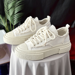 Niche Design Canvas Lace-Up Closure Breathable Mesh Lining <b>Height</b> <b>Increasing</b> Walking Style <b>Shoes</b> - Product Image 1
