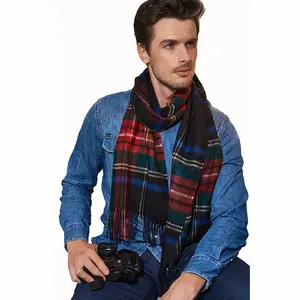 卸売ファッションスタイリッシュなクラシック冬暖かいキャメル高級チェック柄タータンチェック厚手のカスタムヘビーメンズカシミヤスカーフ