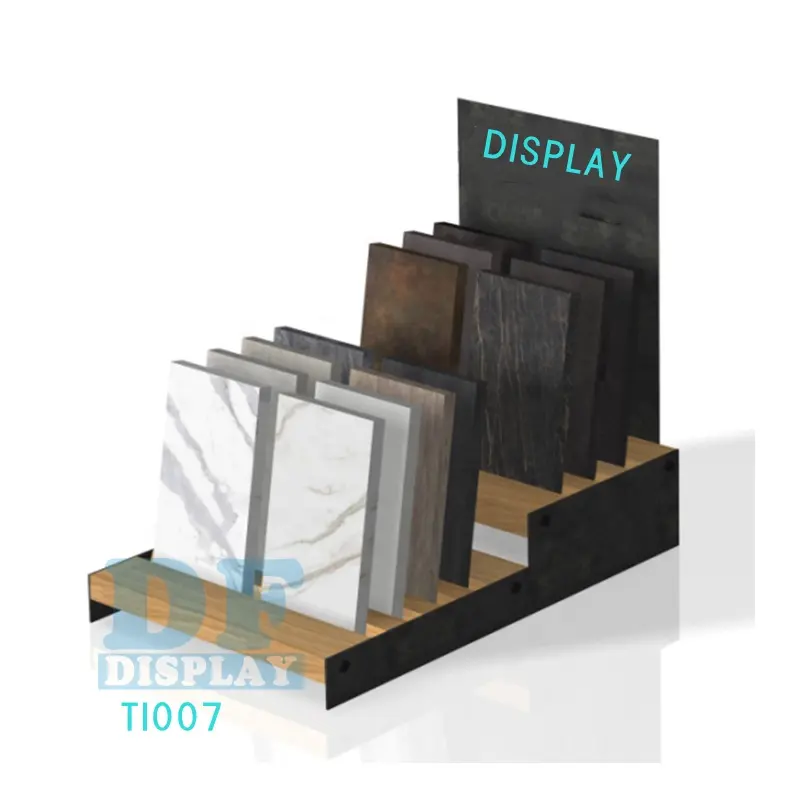 TI007 Factory Custom Metal countertop Wood shelf tile display stand tiles showroom display stand for shop /showroom/store