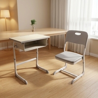 Ensemble chaise et bureau d'école avec pieds en caoutchouc antidérapants intégrés et tiroir à livres intégré pour l'étude à domicile et en classe
