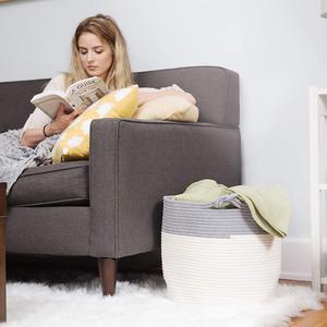 <span class=keywords><strong>Handmade</strong></span> Có Thể Gập Lại Thêm Lưu Trữ Lớn Giỏ Bông Dây Giỏ Dệt Baby Kids Đồ Chơi Quà Tặng Giỏ Giặt Có Tay Cầm - Product Image 4