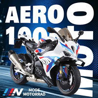 Modèle de moto KKL 1:9 en alliage moulé sous pression Aero 1000 avec lumières RC, son, direction, amortisseurs, support ouvrable, démarrage à clé, batterie au lithium