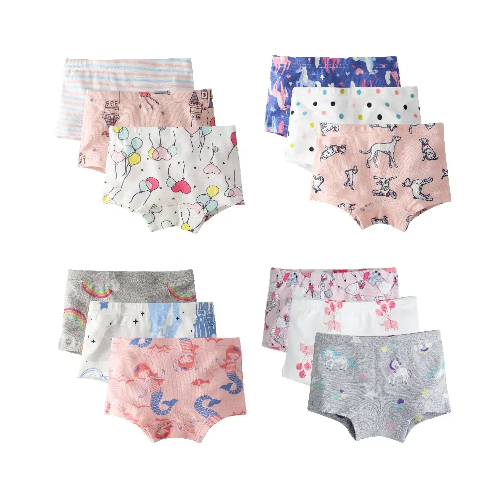 Los niños de las muchachas del bebé orgánico ropa interior de algodón fino calzoncillos ropa interior pantalones cortos de fondo plano pantalones Color Muti 3pcs-Pack