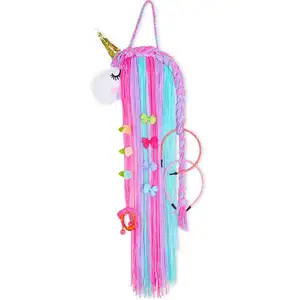 Pince à cheveux licorne en macramé, porte-nœuds, décor mural suspendu pour filles, et organisateur pour cheveux de bébé, salon, pépinière