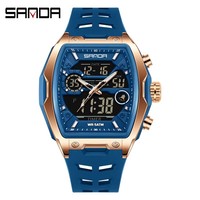 Reloj Deportivo SANDA 6235 para Hombre, Nuevo con Doble Pantalla, Esfera Tonneau, Multifunción, Resistente al Agua, 41 mm de Diámetro, 20 mm, Estilo Ejecutivo Moderno