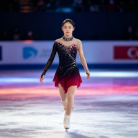 Robe de patinage artistique à col haut et manches longues, dégradé noir et rouge, avec strass en maille pour enfants et adultes, pour les compétitions sur glace