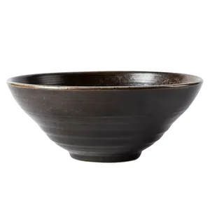 Набор японских круглых фарфоровых салатов, прочные реактивные столовые приборы, 8 и 9 дюймов, черная керамическая миска для рамен, супа