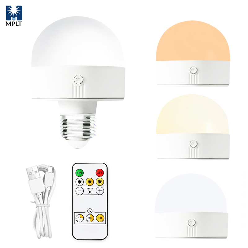 Smart Rechargeable LED Bulb E26/E27 with Remote & Switch Control SMD Dimmable 3 Color Temperatures Home Decor Lighting