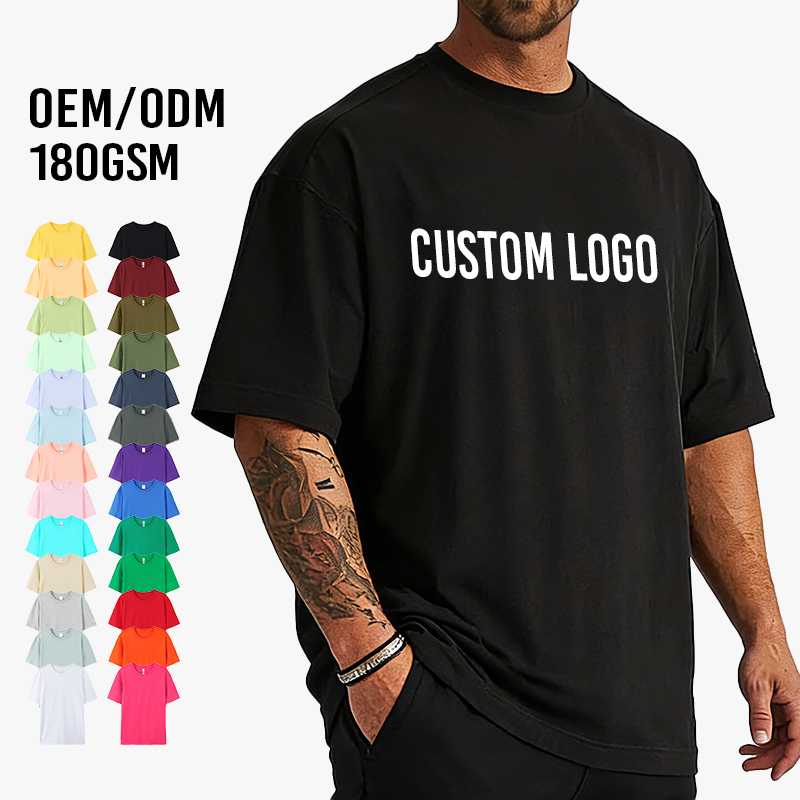HIC Wholesale Unisex High Quality 180gsm 100%Cotton Custom Logo Printing Blank O-Neck Plus Size Men's T-shirts