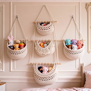 Panier mural tressé à 3 niveaux réglables, fait main, pour plantes, cuisine, fruits, chambre d'enfant – Solution de rangement - Product Image 1