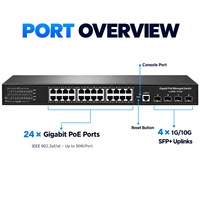 Switch Ethernet Gigabit PoE 24 Port Layer 3 Terkelola Daya PoE 400W 4 Port 1G/10G SFP+ Uplink VLAN QoS Rak-mount