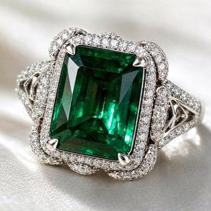 Luxury <b>Emerald</b> Style Openwork Floral <b>Ring</b> for Women Elegant Statement Finger Jewelry - Product Image 5