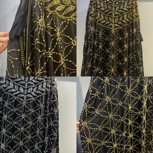 Abaya de luxe de Dubaï brodée main au fil d'or, robe de soirée musulmane modeste en mousseline ample pour femme, idéale pour invitées de mariage et l'Aïd - Product Image 3