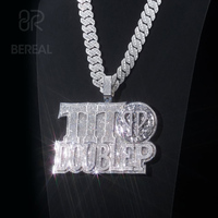 Ciondolo con Lettera Personalizzata in Moissanite, Placcato Oro Rosa Classico, Argento 925, Catena a Maglie Iced Out, Gioielli da Uomo