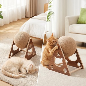 Giocattolo Interattivo di Lusso per Gatti, <span class=keywords><strong>Tiragraffi</strong></span> in Legno con Palla in Sisal, Funzioni di Arrampicata e Rotazione - Product Image 3