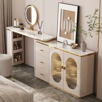 Bureau de toilette extensible 2-en-1 de haute qualité, coiffeuse style crème avec armoire de rangement pour chambre à coucher